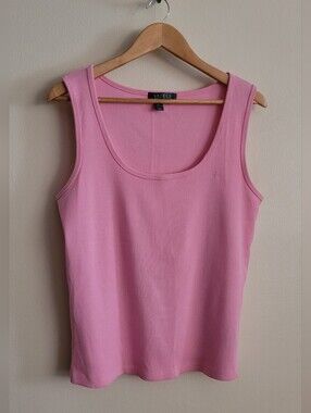 Ralph Lauren Ribbed Cotton Scoopneck Tank Top, Women's XL, Bubble Gum Pink